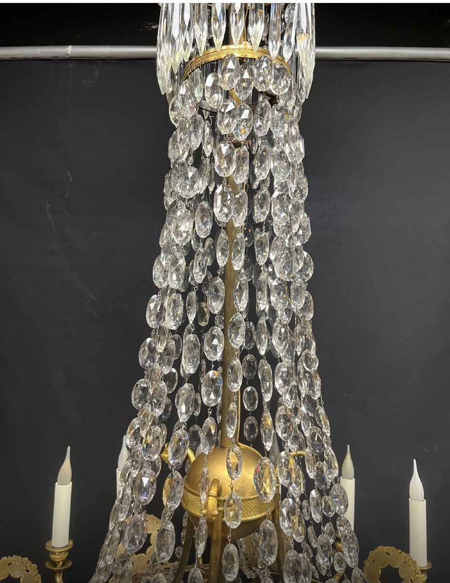 Empire Period Chandelier, Montgolfier Model, Gilt Bronze And Antique Crystals -photo-2