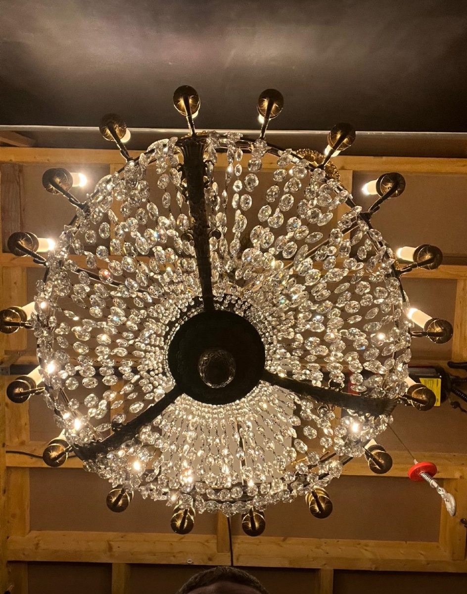 Empire Period Chandelier, Montgolfier Model, Gilt Bronze And Antique Crystals -photo-5