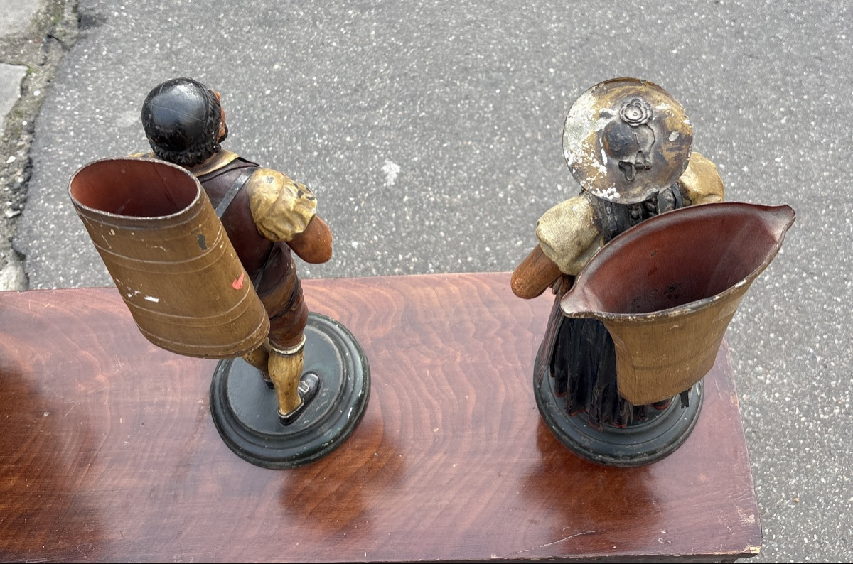 Paire de porte bouquets 19 EME  en tôle polychrome  couple  suisse -photo-2