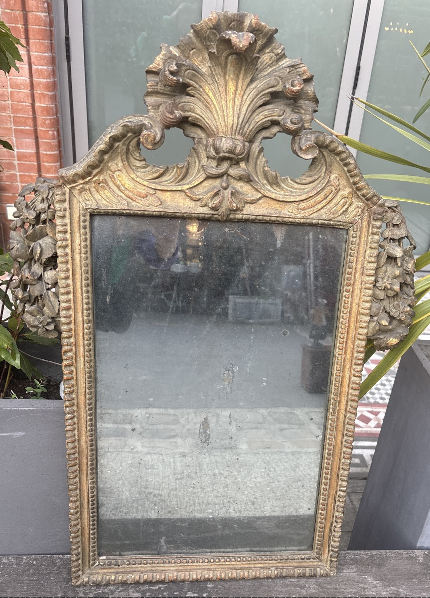 Miroir  XVIII EME bois sculpté et patiné Italie 