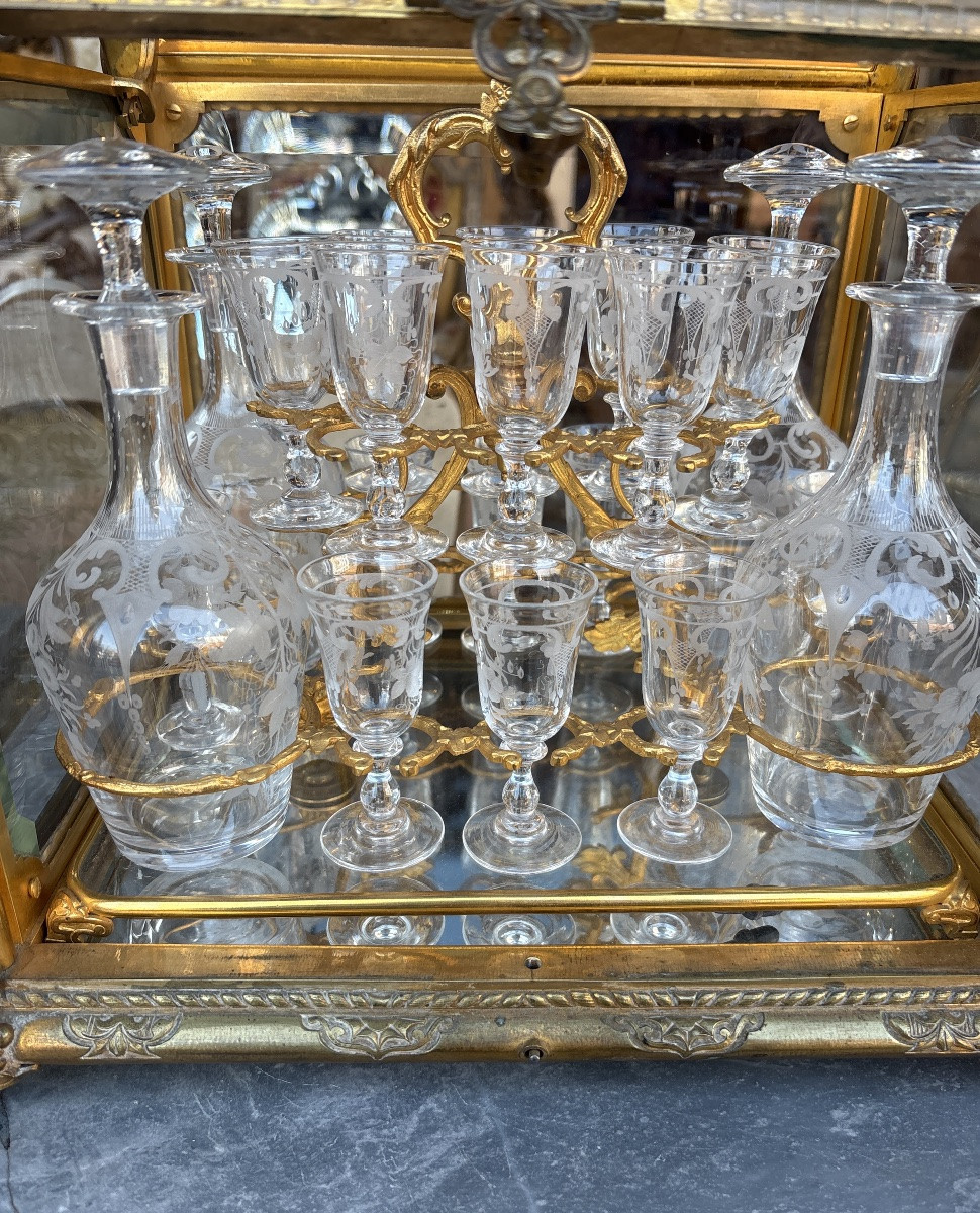 Cave à liqueur en bronze et cristal XIX EME -photo-3