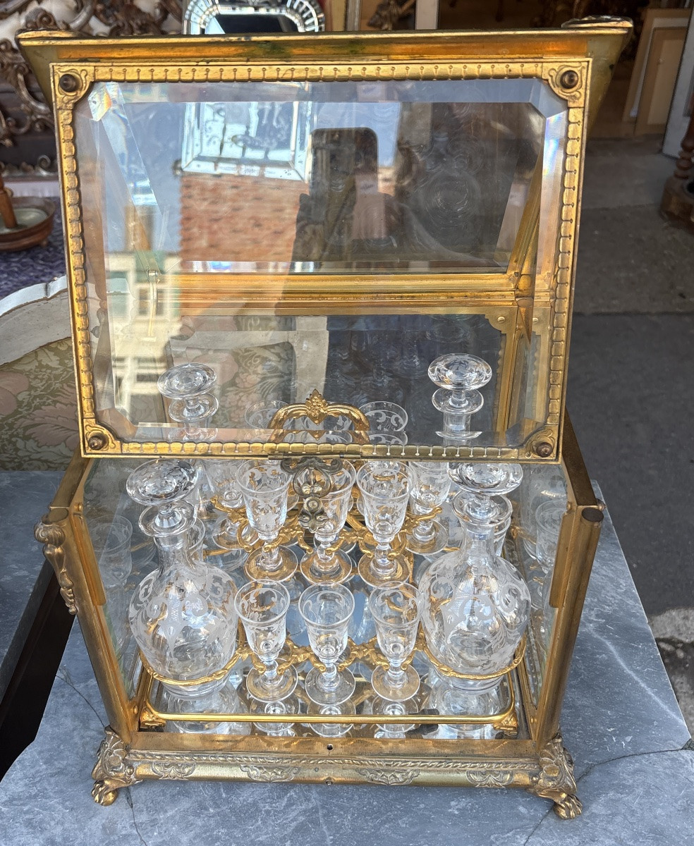 Cave à liqueur en bronze et cristal XIX EME -photo-4