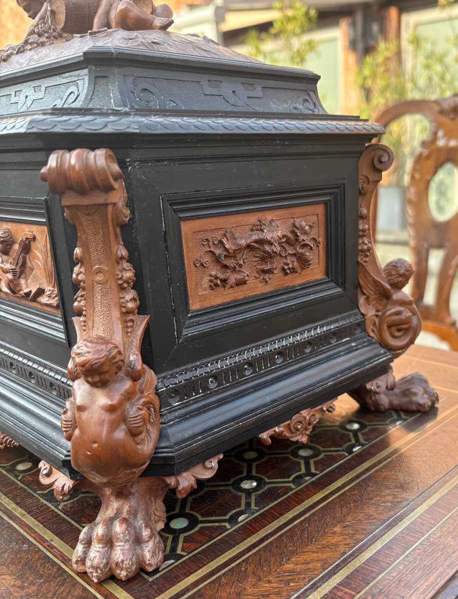Ebony And Boxwood Jewelry Box, 19th Century, Italy, Attributed To Frulini -photo-1