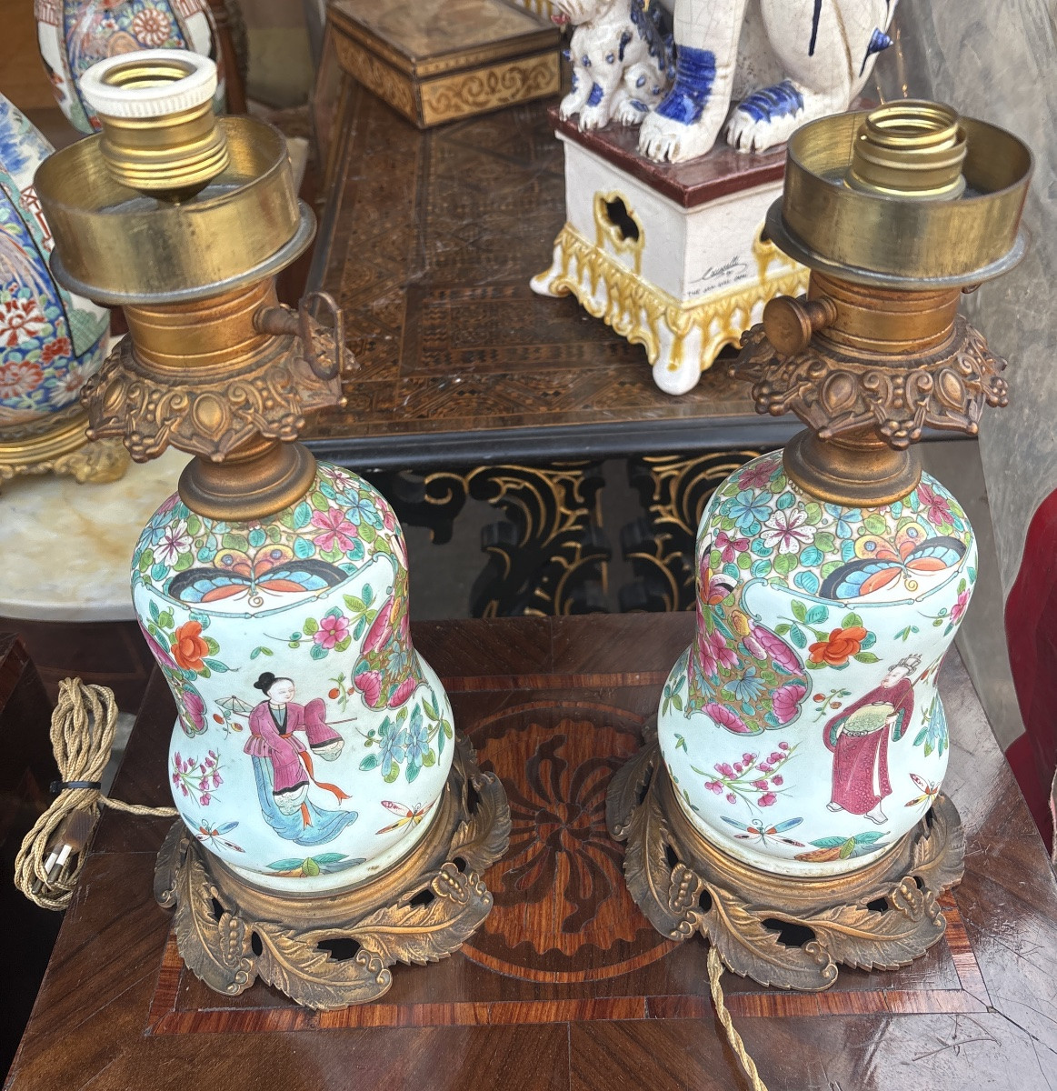 Paire de lampes porcelaine de Bayeux à décor aux chinois XIX EME -photo-2