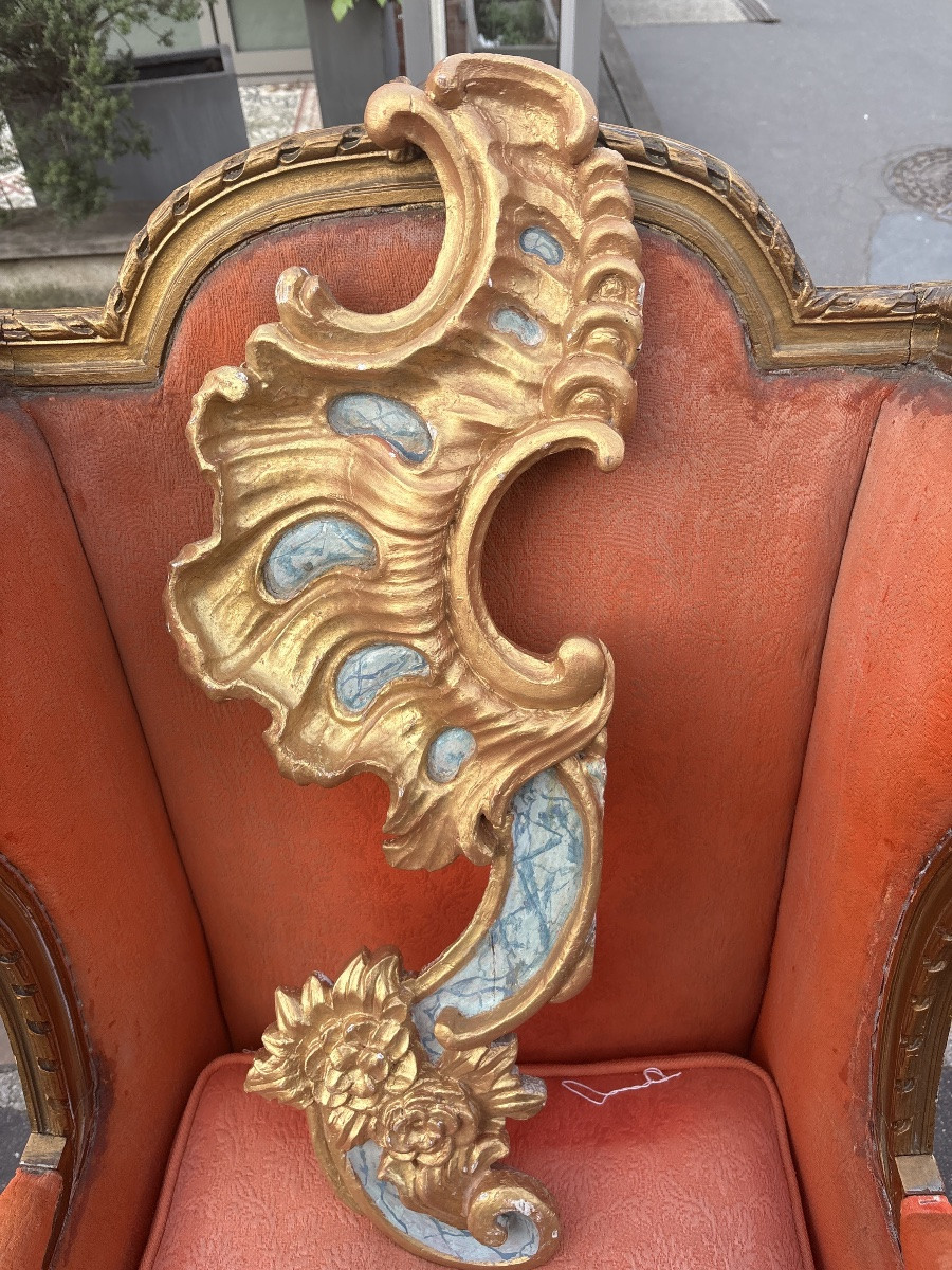 2 éléments en bois sculpté dorés et faux marbre XIX EME -photo-2