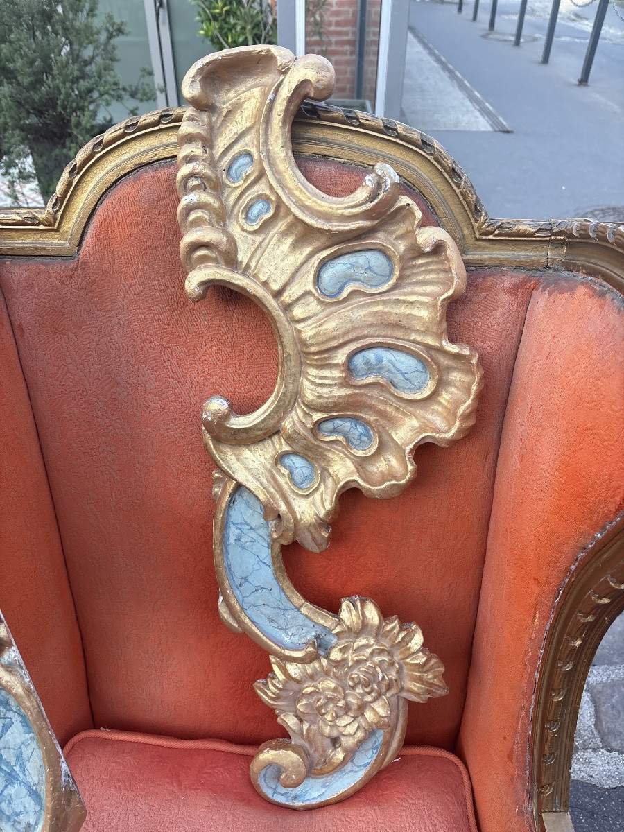 2 éléments en bois sculpté dorés et faux marbre XIX EME -photo-3