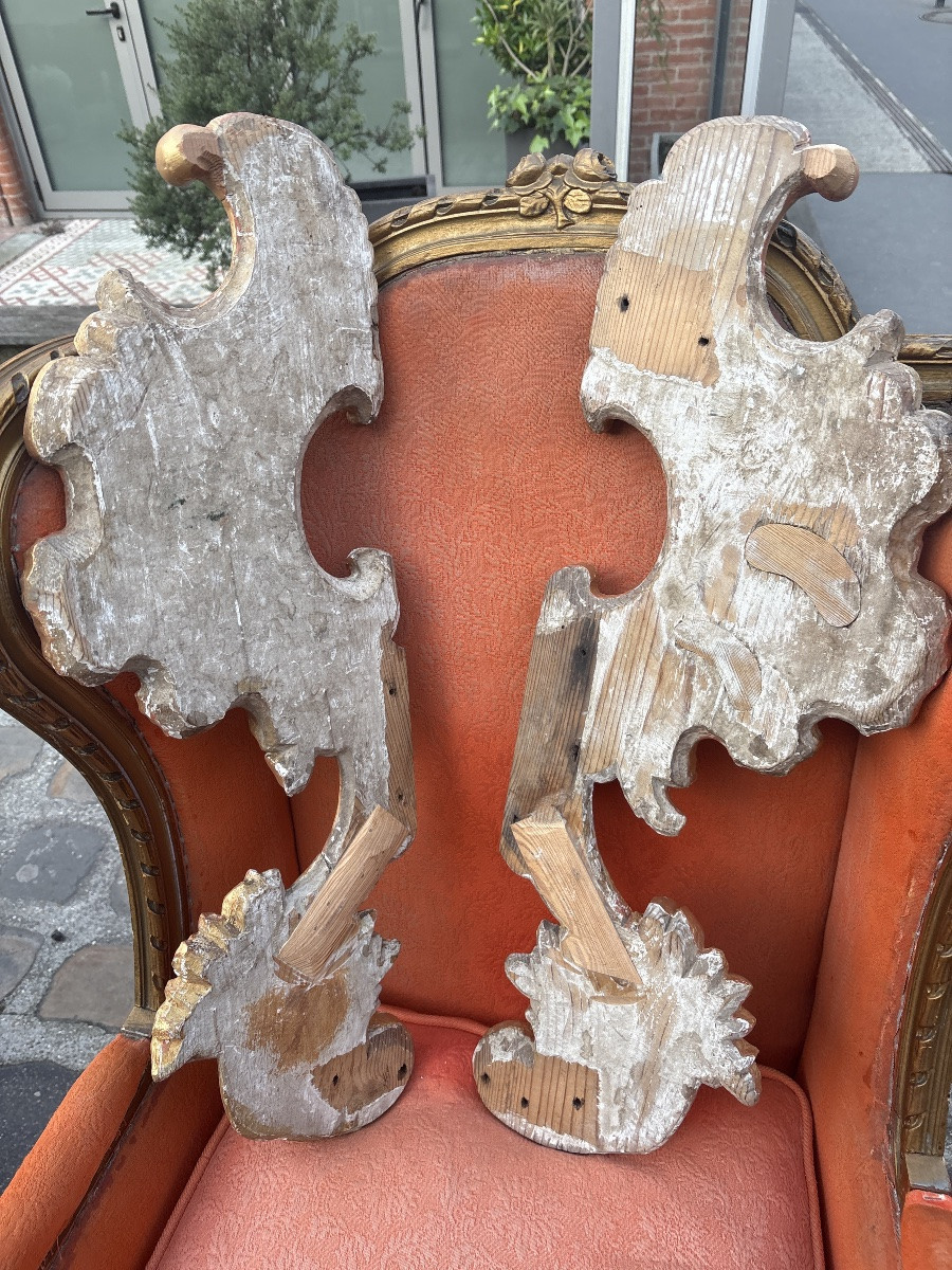2 éléments en bois sculpté dorés et faux marbre XIX EME -photo-4