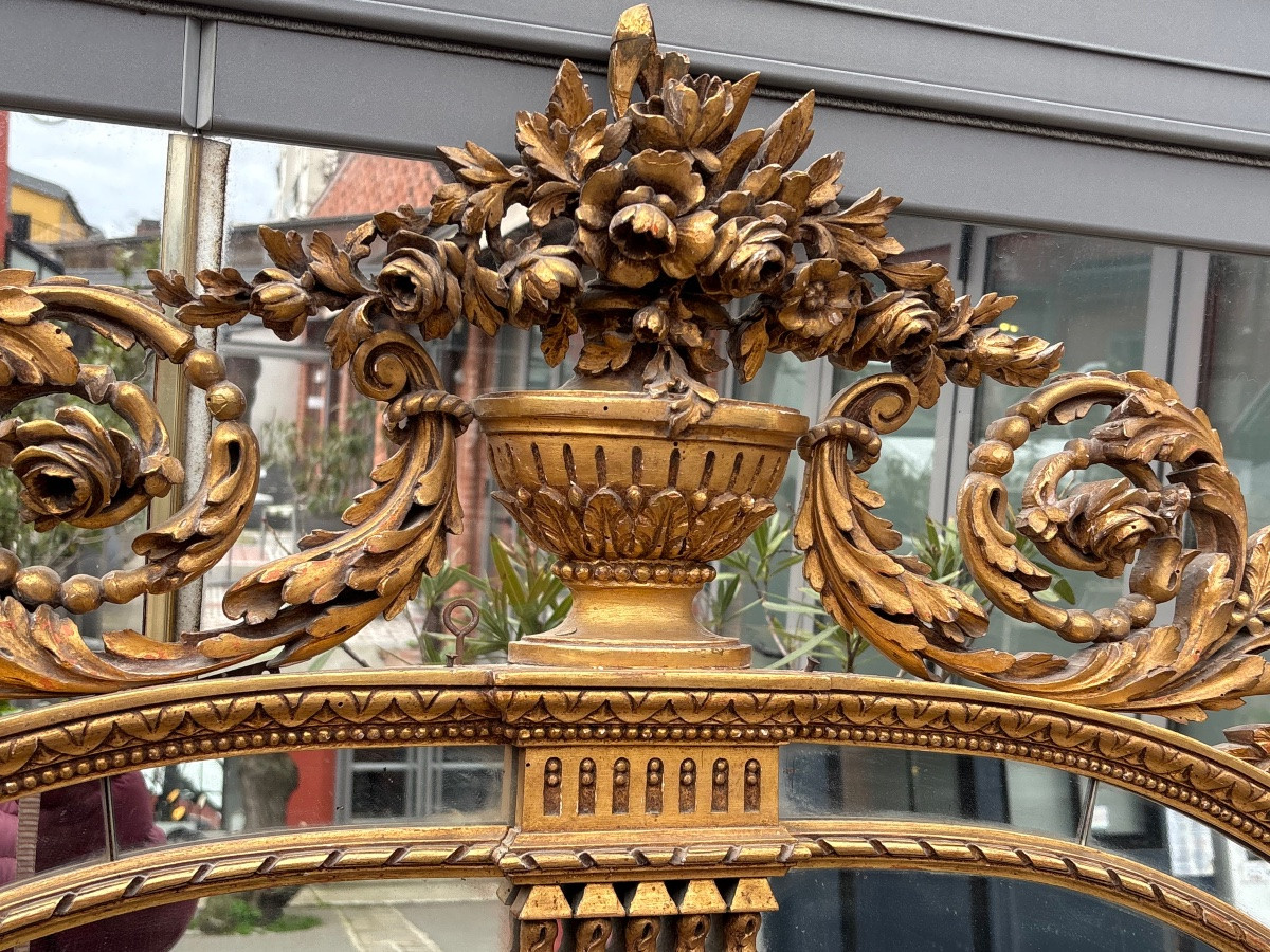 Louis XVI Style Mirror, Carved And Gilded Wood, Late 19th Century -photo-2
