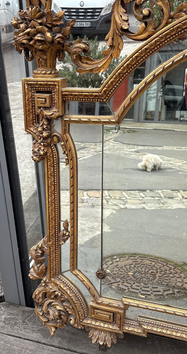 Louis XVI Style Mirror, Carved And Gilded Wood, Late 19th Century -photo-5