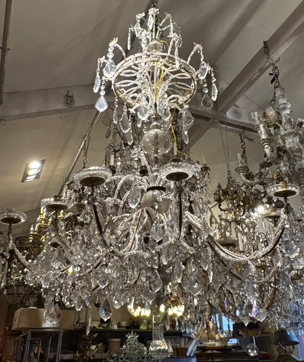 Large Italian Chandelier Adorned With Pearls, 12 Lights, 18th Century -photo-2