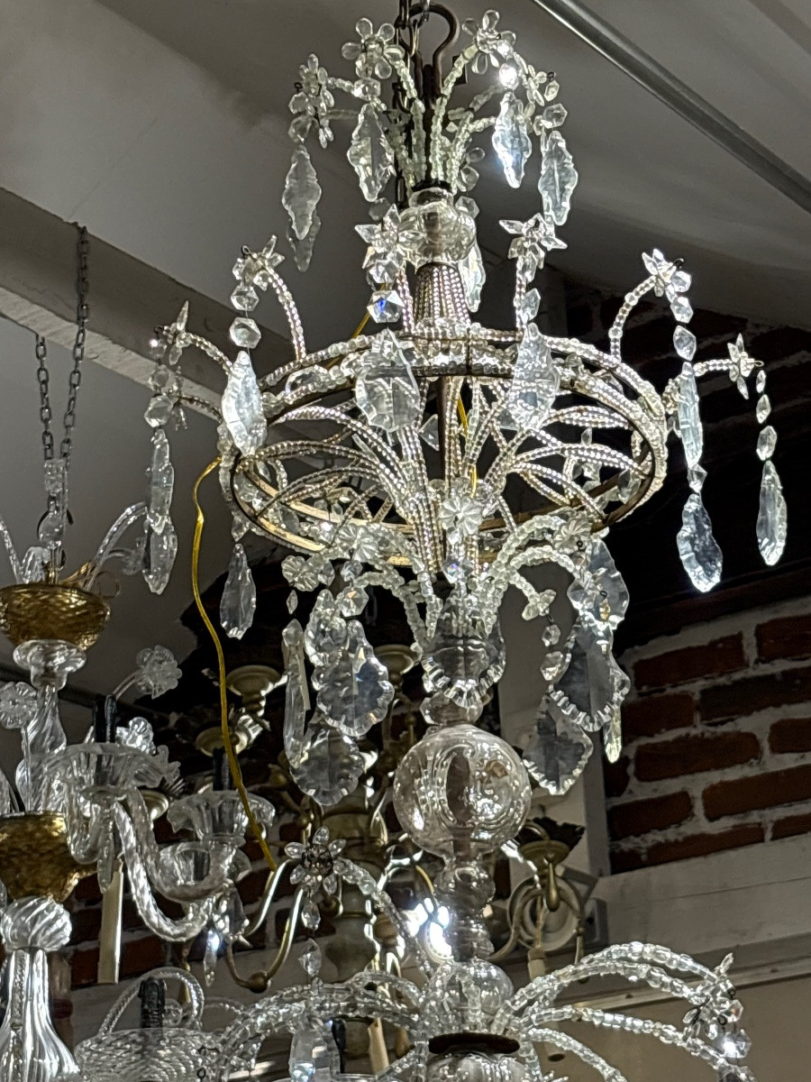Large Italian Chandelier Adorned With Pearls, 12 Lights, 18th Century -photo-3