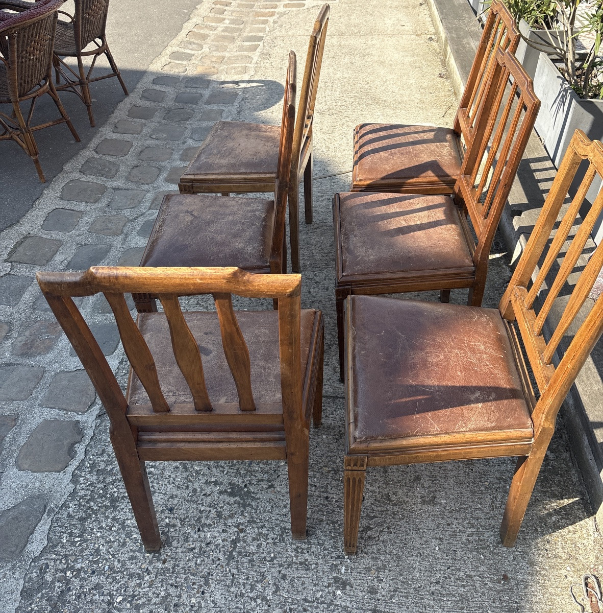Set Of 6 Early 19th-century Walnut Chairs With Leather Cushions, Italy -photo-3