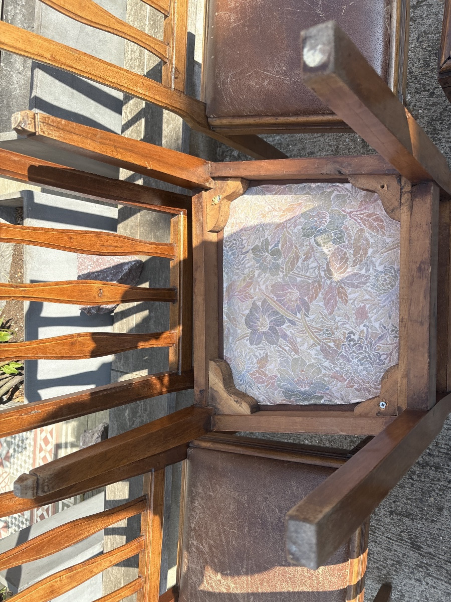 Set Of 6 Early 19th-century Walnut Chairs With Leather Cushions, Italy -photo-1
