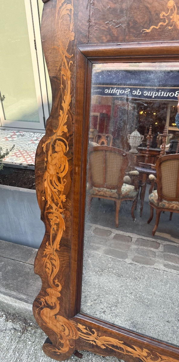 Italian Mirror, Mid-19th Century, Walnut Marquetry -photo-2