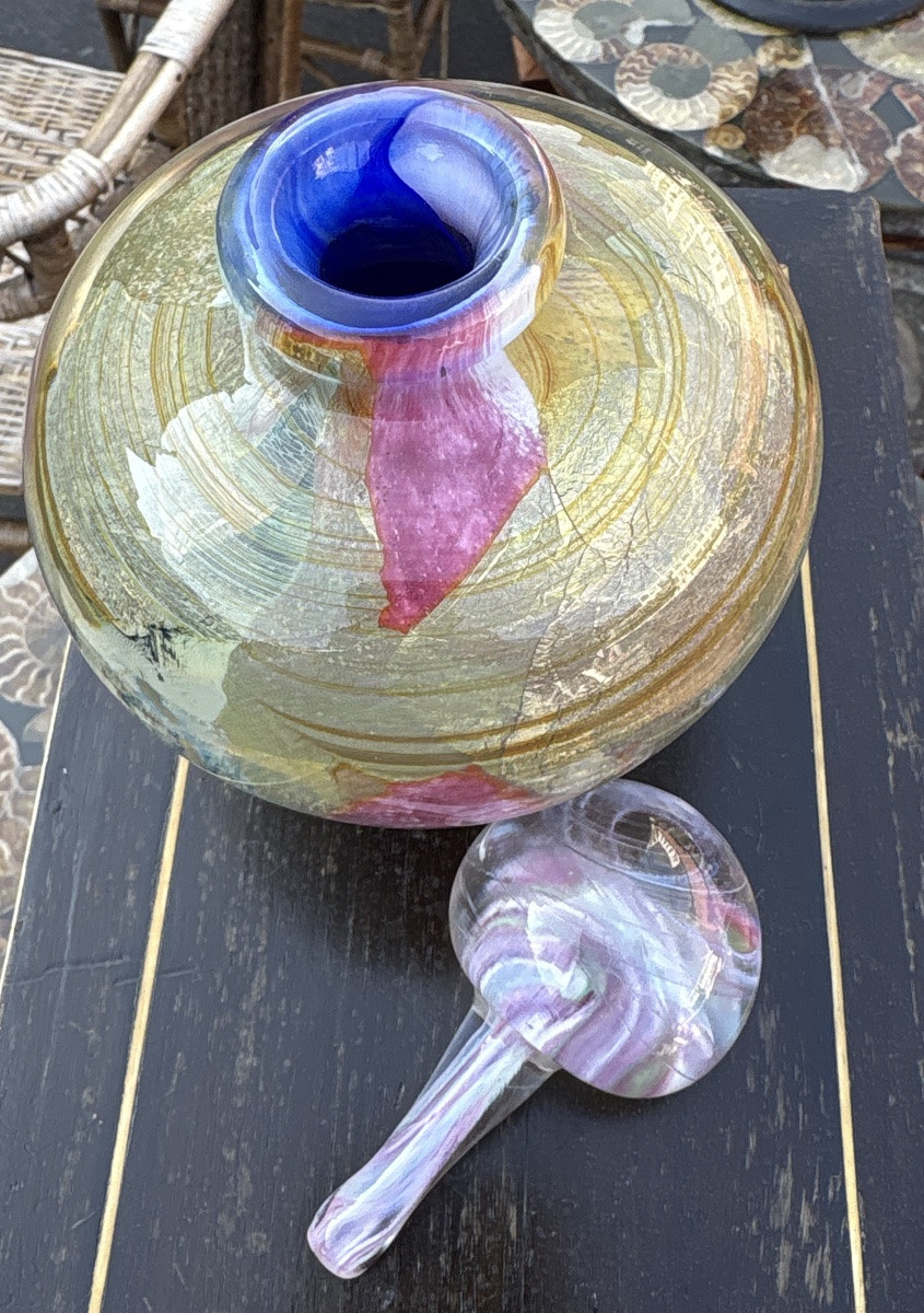 Flacon en verre soufflé signé JC Novaro 1989 -photo-3