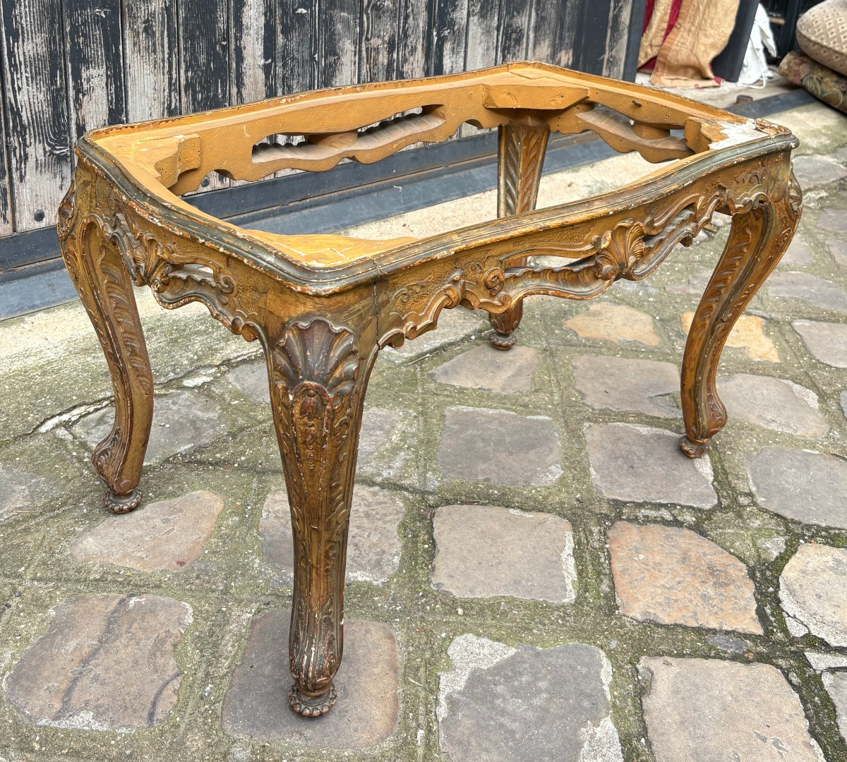 Tabouret de style Louis XV bois doré à châssis fin XIX EME -photo-3