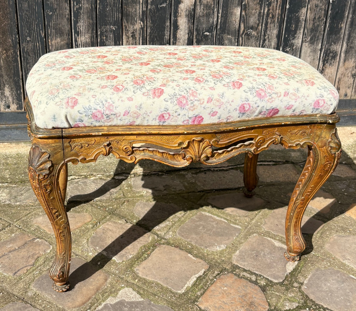 Tabouret de style Louis XV bois doré à châssis fin XIX EME 