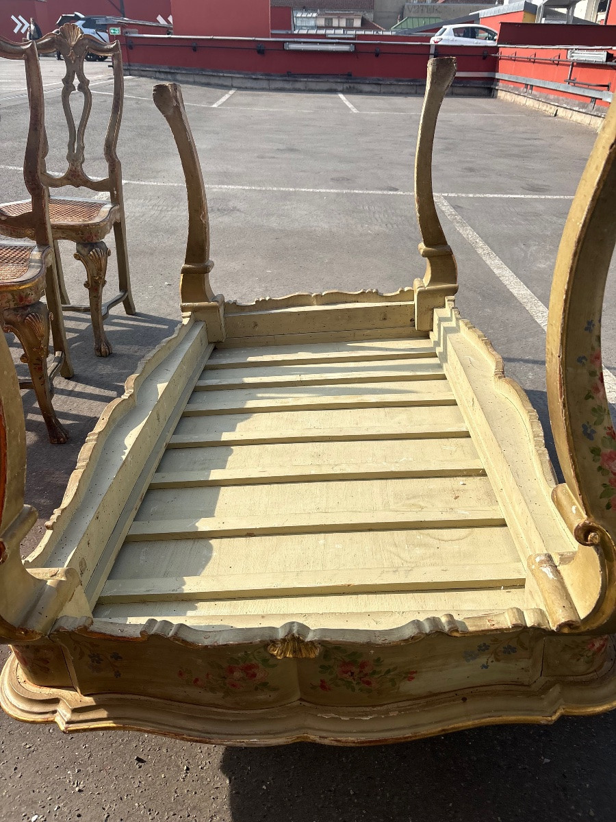 Dining Set  Table With 6 Canned Chairs Painted In Venitian Style Turn Of XX Th  -photo-1