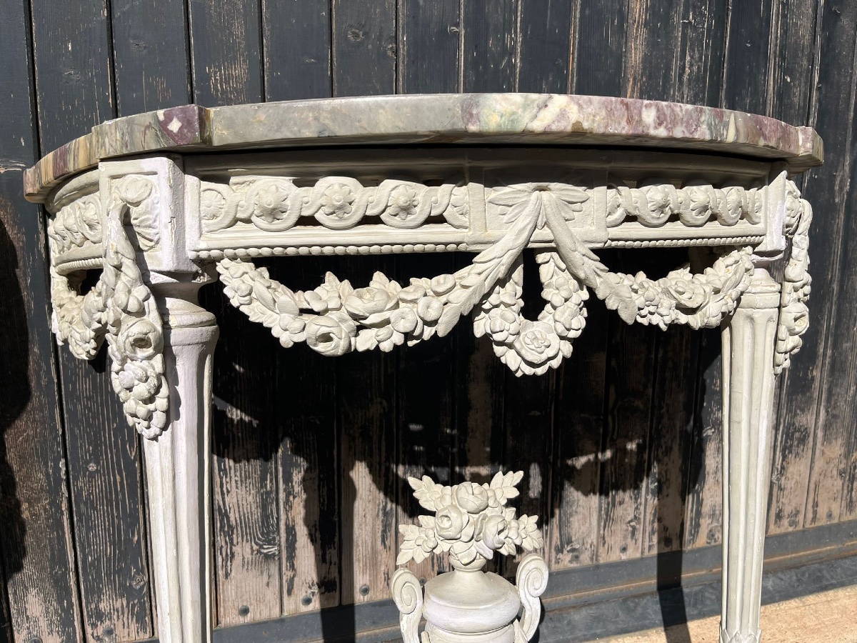 Pair Of 1/2half Moon  Consoles  French XVIII Eme Century  Louis XVI -photo-3