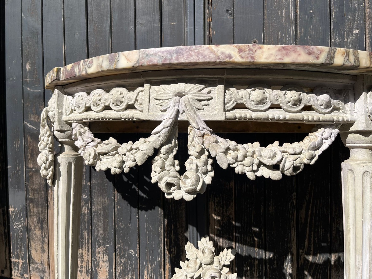 Pair Of 1/2half Moon  Consoles  French XVIII Eme Century  Louis XVI -photo-5