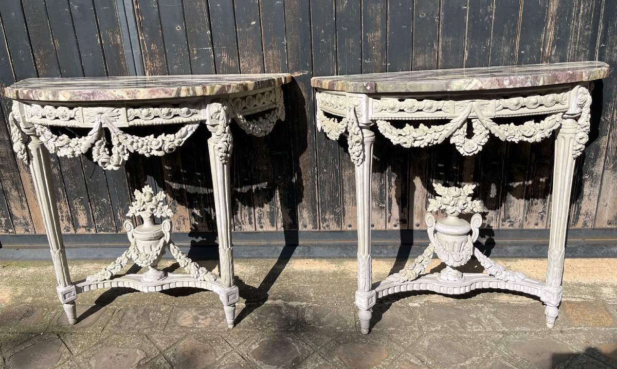 Pair Of 1/2half Moon  Consoles  French XVIII Eme Century  Louis XVI 