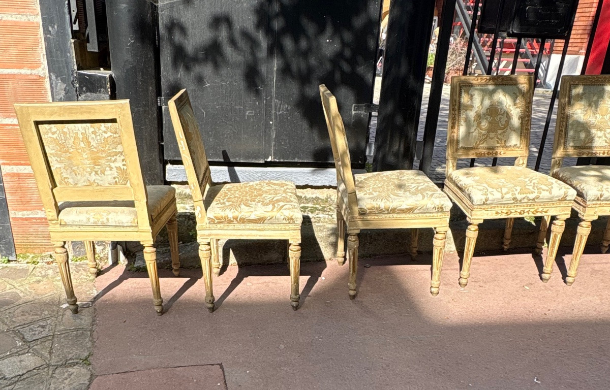 Set Of 6 Italian Lacquered And Gilded Wood Chairs From The Late 18th Century -photo-4