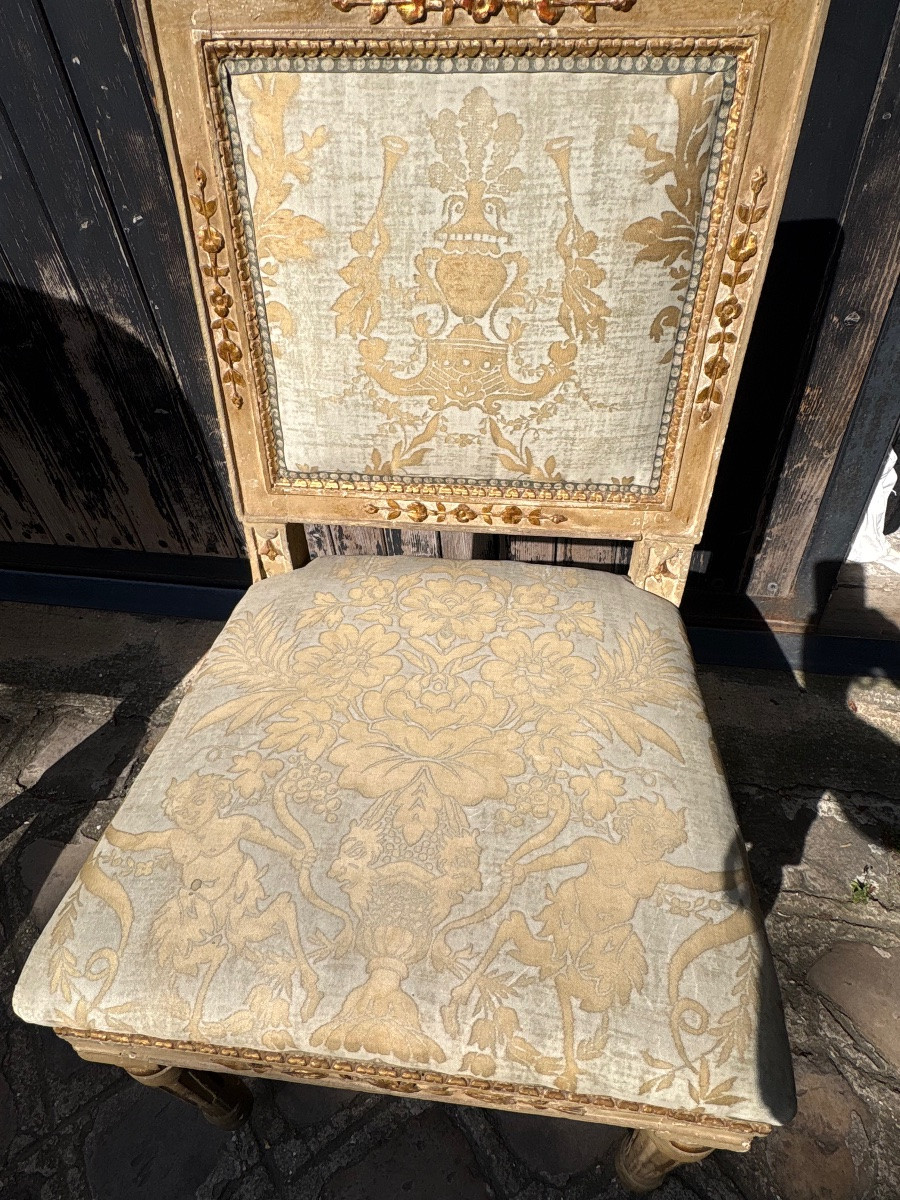 Set Of 6 Italian Lacquered And Gilded Wood Chairs From The Late 18th Century -photo-1