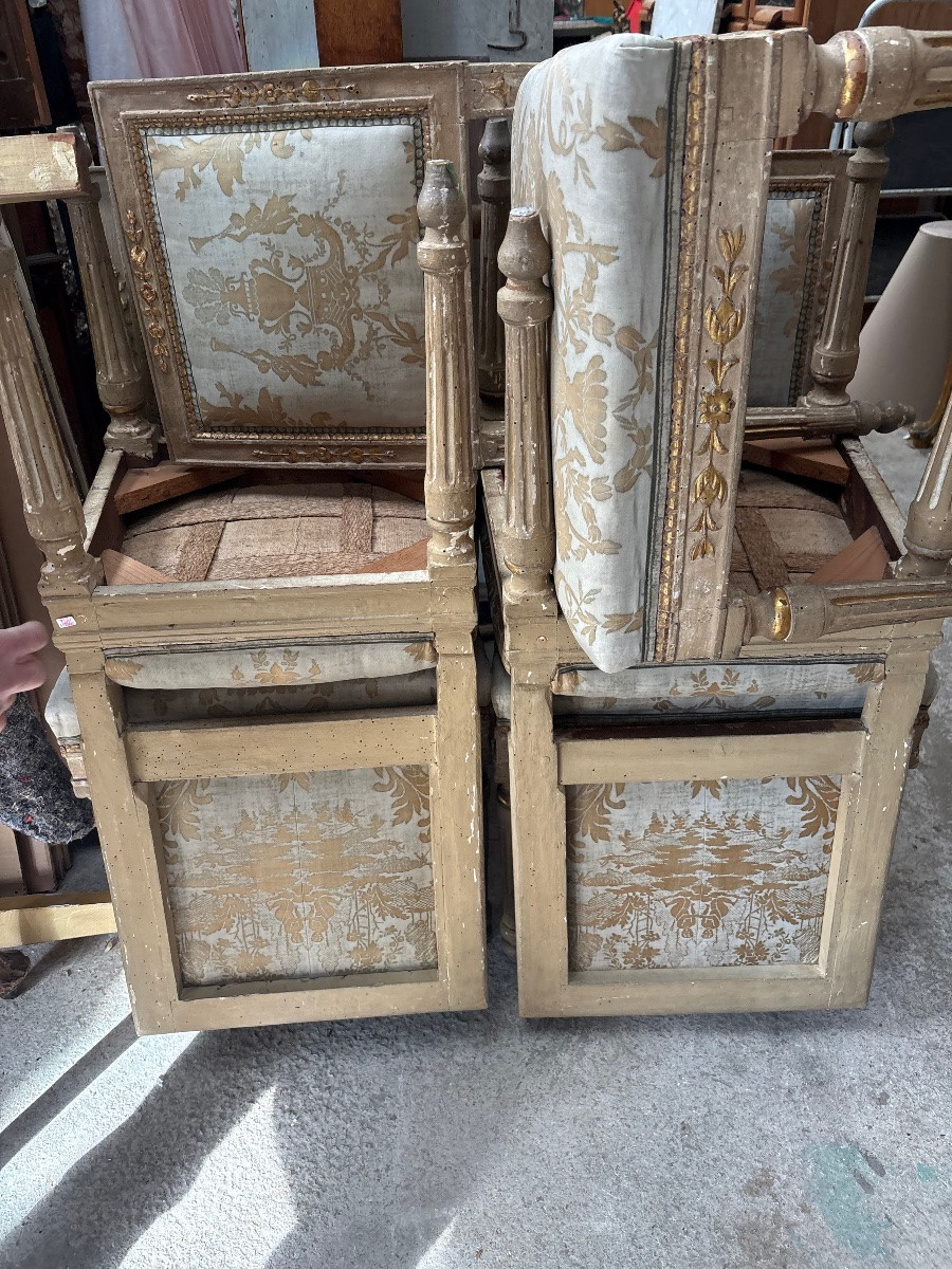 Set Of 6 Italian Lacquered And Gilded Wood Chairs From The Late 18th Century -photo-4