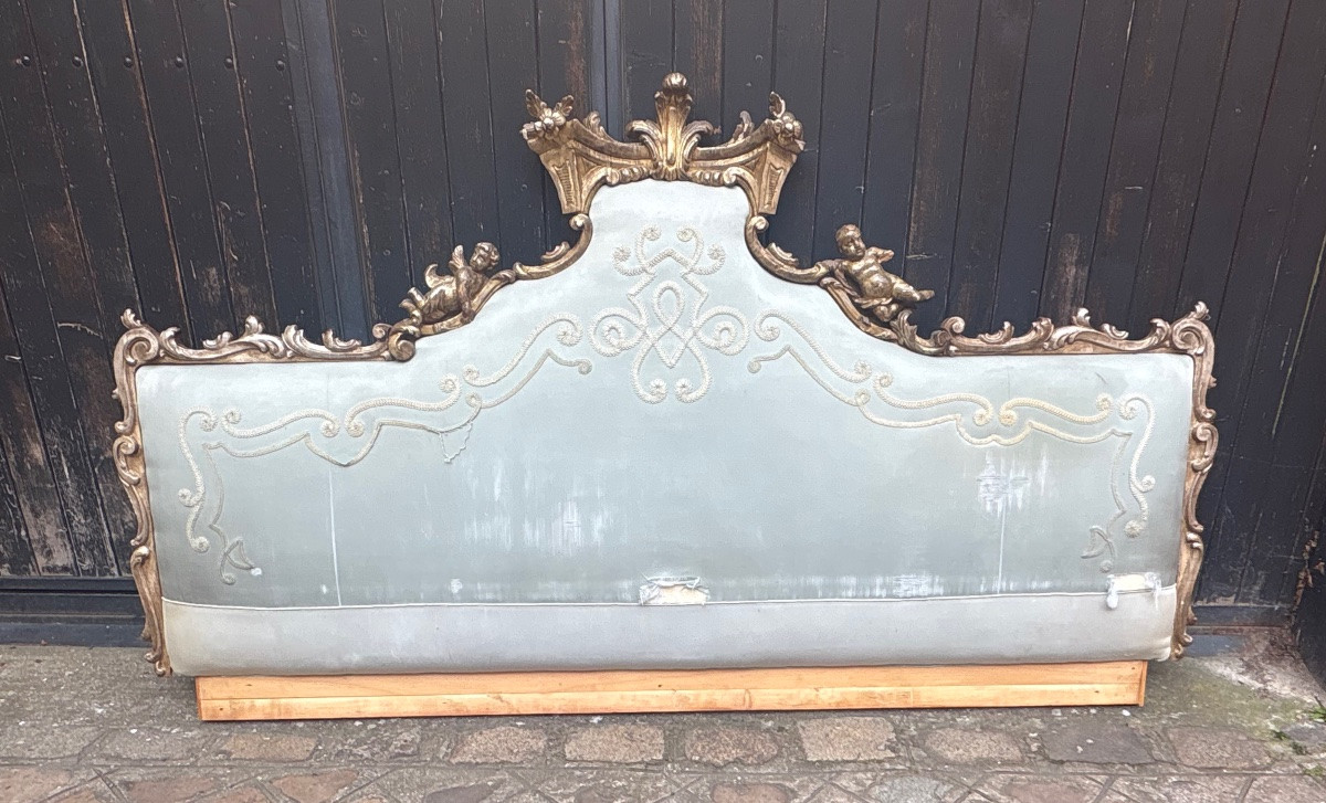 Italian Silver-carved Wooden Headboard Depicting Cherubs, Late 18th Century -photo-3