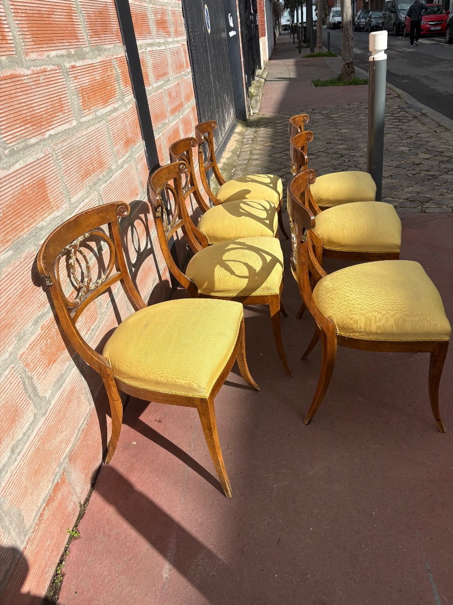 Set Of 7 Chairs, Early 19th Century, Walnut, Italy -photo-3