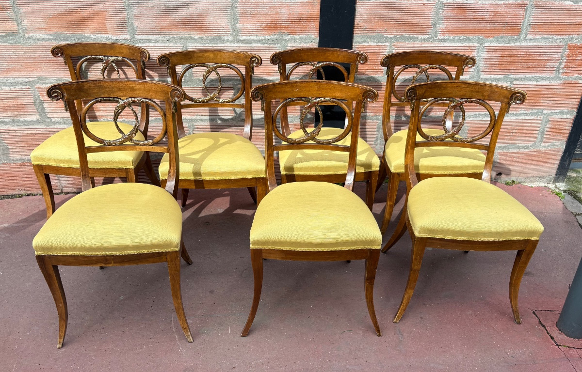 Set Of 7 Chairs, Early 19th Century, Walnut, Italy 