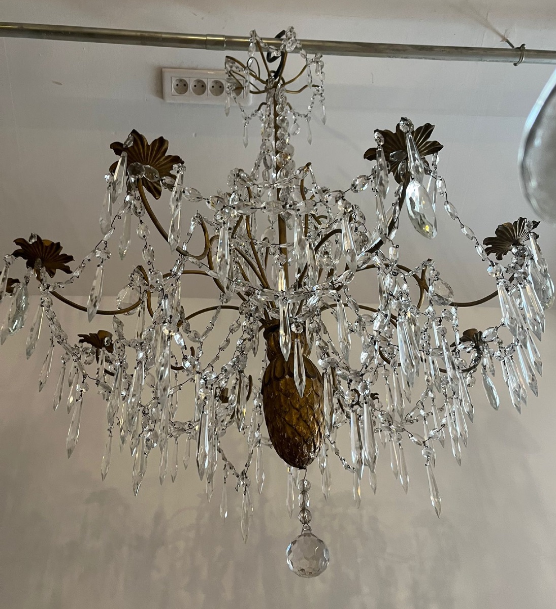 Pair Of 19th Century Italian Chandeliers With Wrought Iron Frames And Antique Crystal Garlands -photo-2