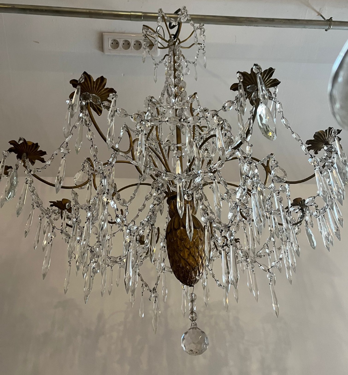Pair Of 19th Century Italian Chandeliers With Wrought Iron Frames And Antique Crystal Garlands -photo-2