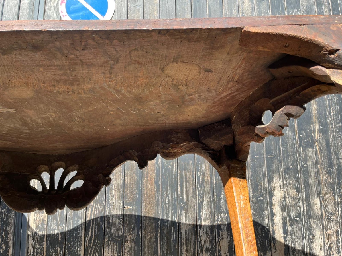  Curved Console Table In Walnut, Venice, 18th Century, Wooden Top -photo-4