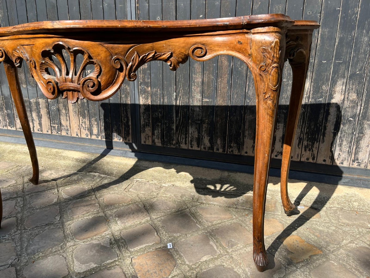  Curved Console Table In Walnut, Venice, 18th Century, Wooden Top -photo-2