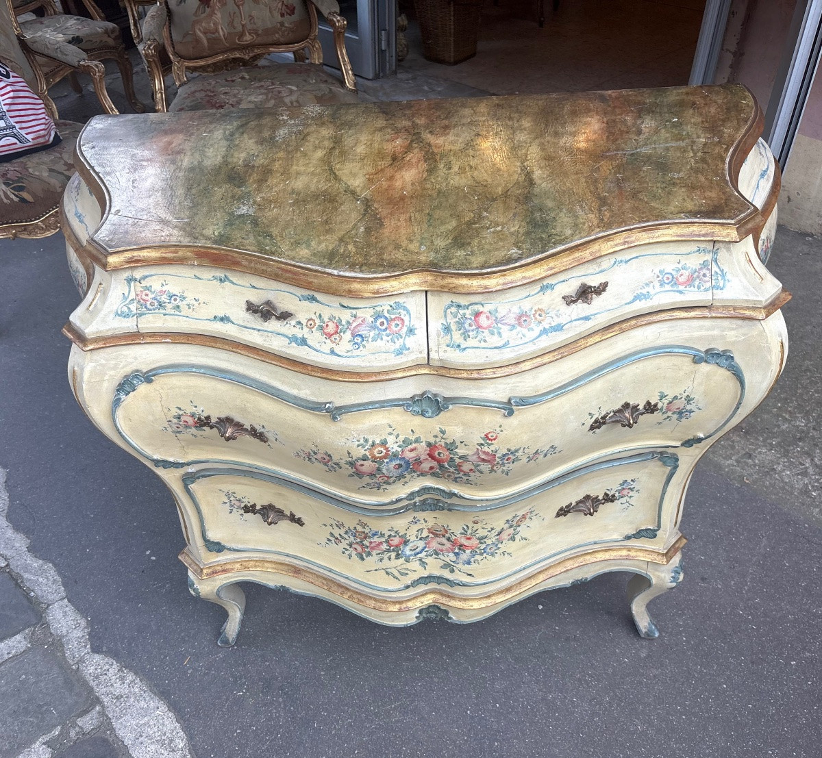Early XX Eme Venetian-style Painted Chest Of Drawers-photo-2