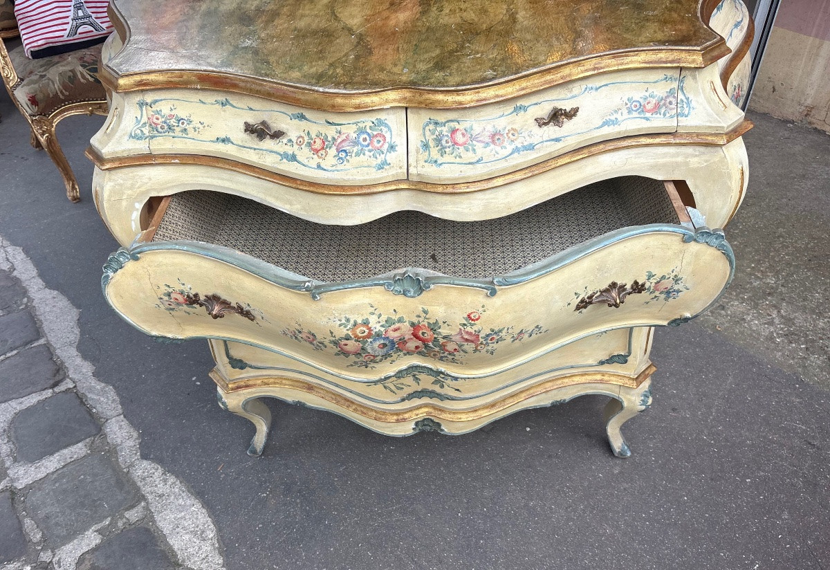 Early XX Eme Venetian-style Painted Chest Of Drawers-photo-2