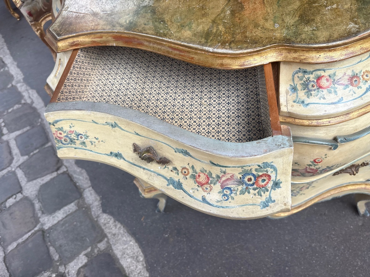 Early XX Eme Venetian-style Painted Chest Of Drawers-photo-3