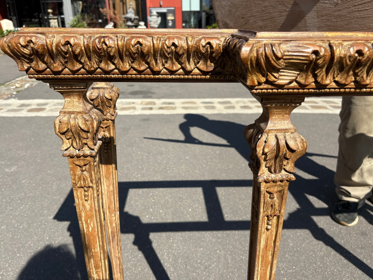Console bois sculpté patiné de style italien dessus marbre XX EME -photo-2