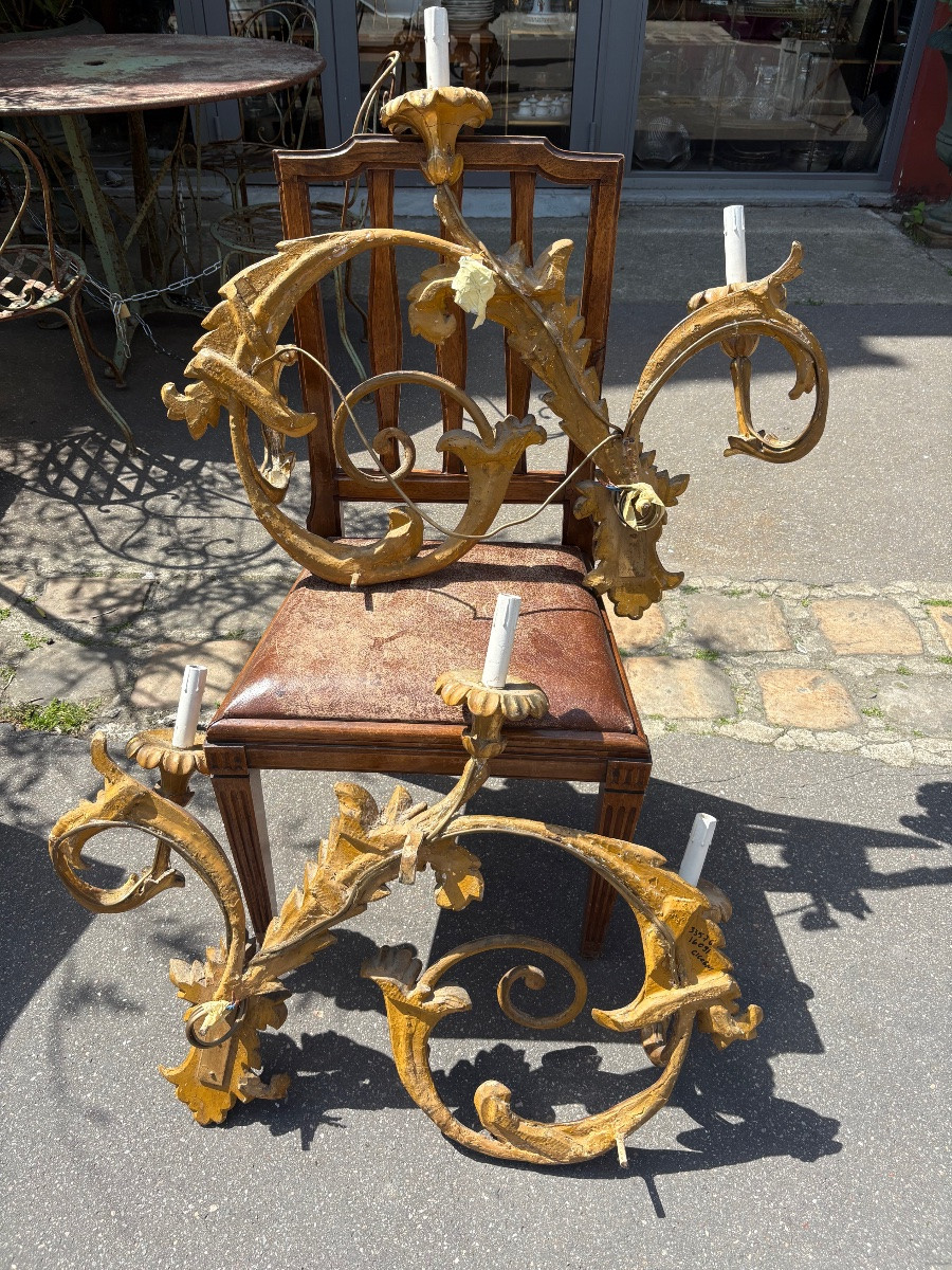 Pair Of Giltwood Sconces Italy XVIII XIX Eme 3 Lights-photo-3