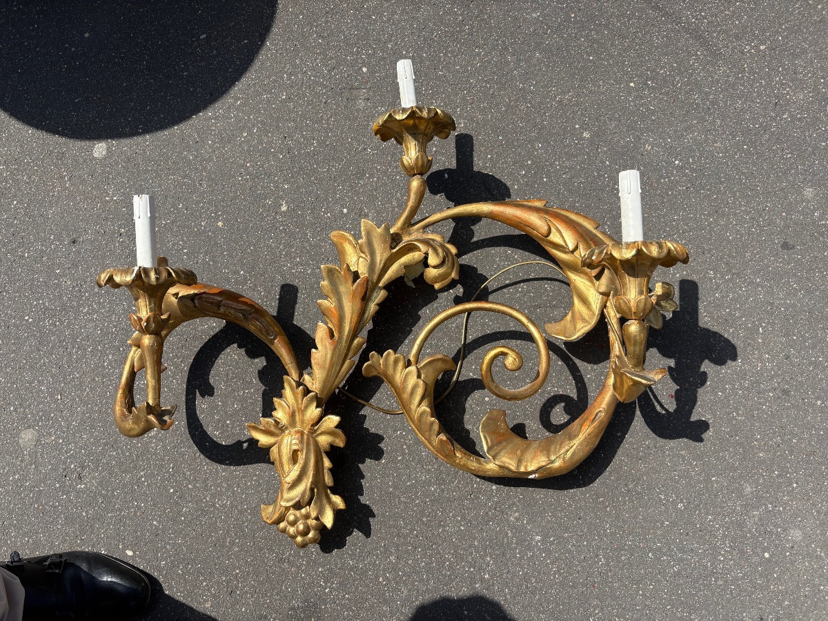 Pair Of Giltwood Sconces Italy XVIII XIX Eme 3 Lights-photo-4
