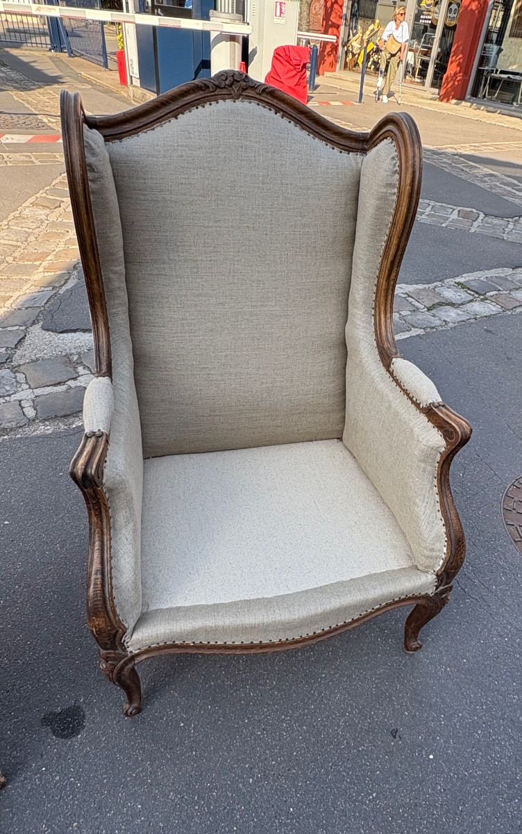 Pair Of Louis XV Style Beech Bergères With Ears, Early XXth Century-photo-3