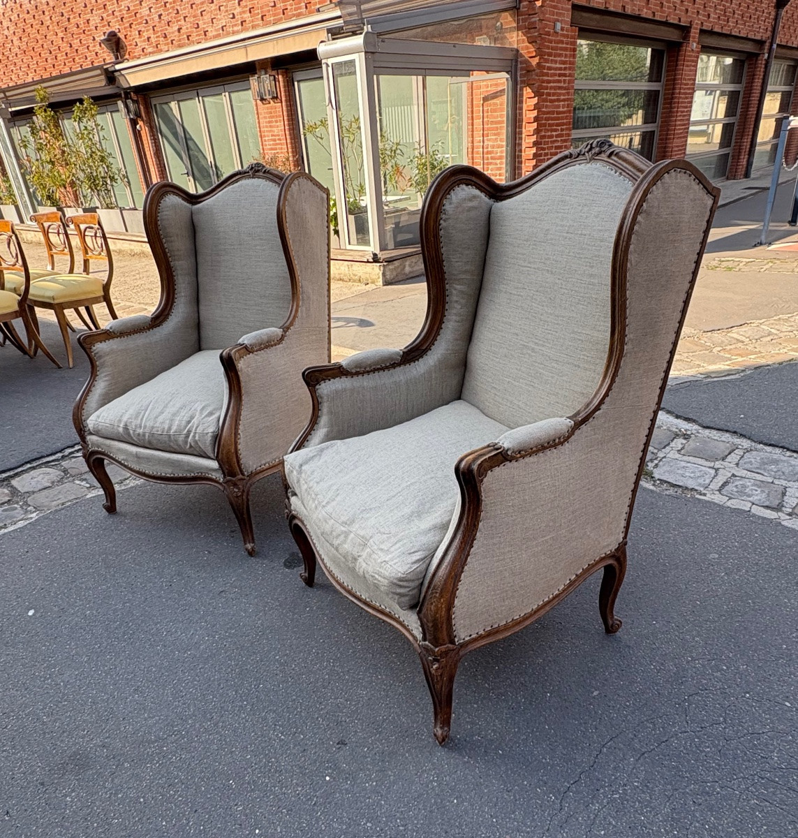 Pair Of Louis XV Style Beech Bergères With Ears, Early XXth Century-photo-4