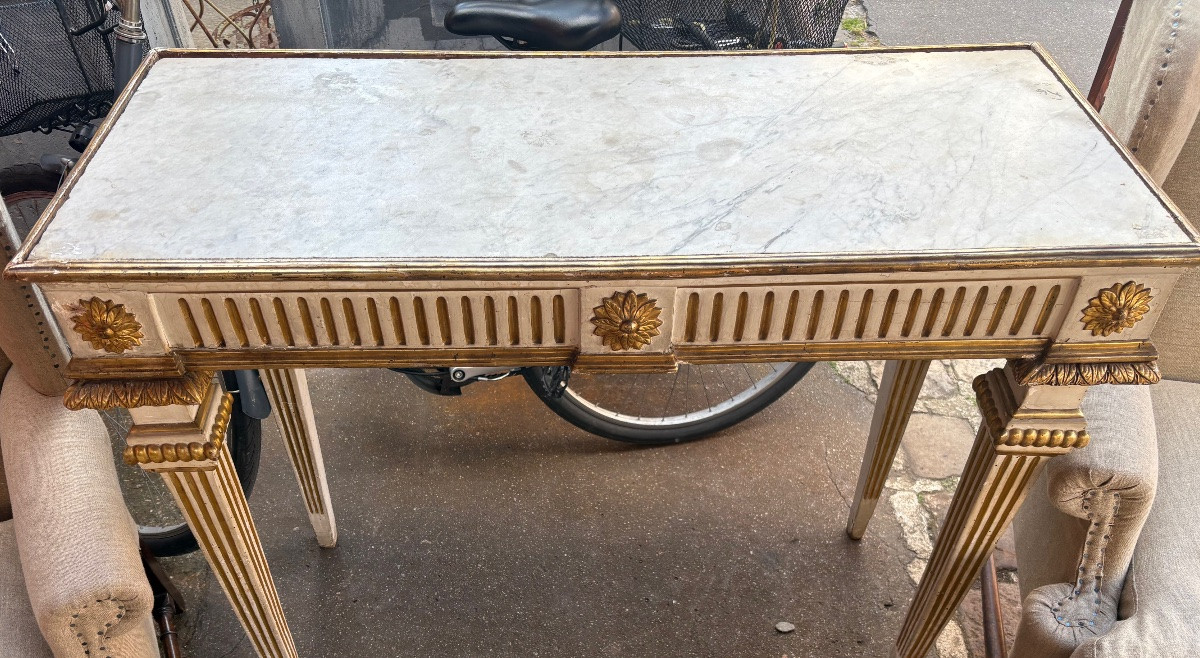 Console italienne fin XVIII EME laquée et dorée  -photo-4