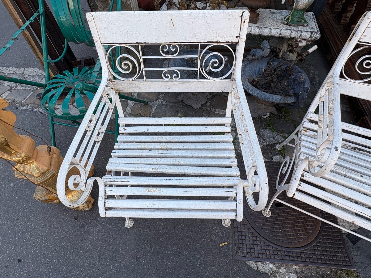 Pair Of Iron And Painted Wood Garden Armchairs XIX Eme-photo-3