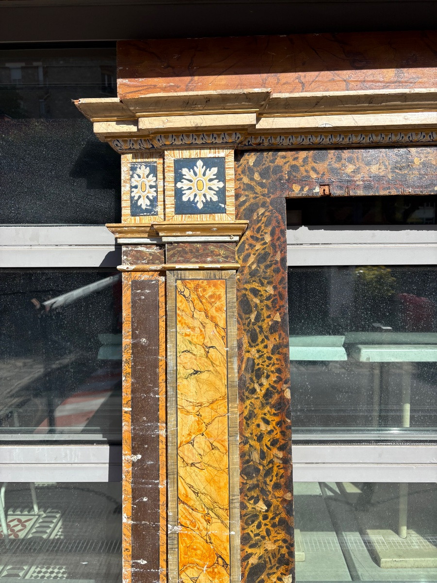Encadrement ou panneau de boiserie Italie début XIX EME décor faux marbre -photo-2