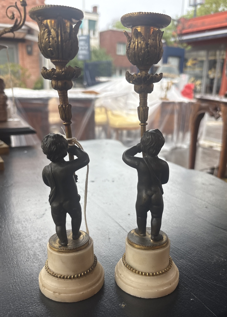 Paire de bougeoirs début XIX EME modèle au putti -photo-4