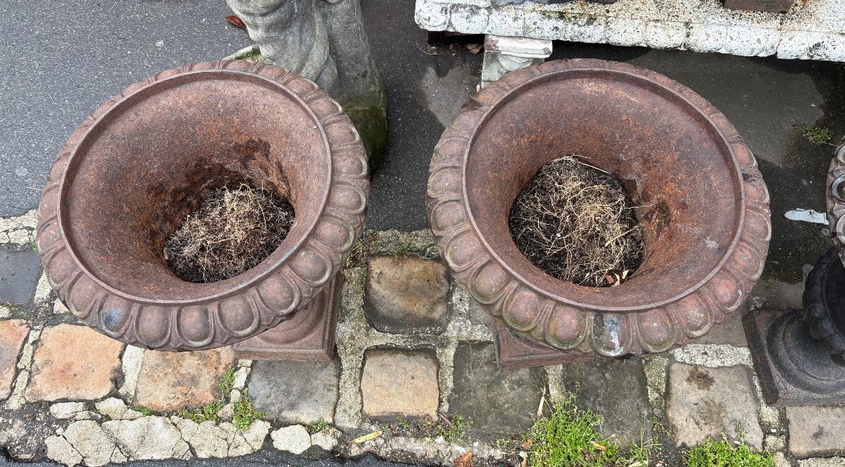 Série de 4 vases Médicis en fonte de fer fin XIX /début XX EME -photo-1
