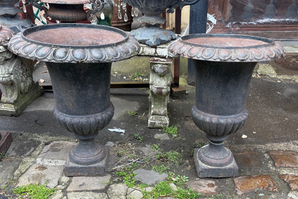 Série de 4 vases Médicis en fonte de fer fin XIX /début XX EME -photo-3
