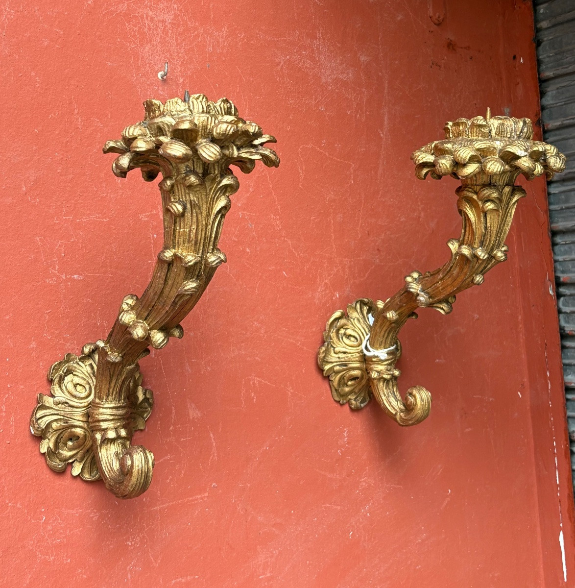 Paire d’appliques bras de lumière  bois doré italie XIX EME  en -photo-2